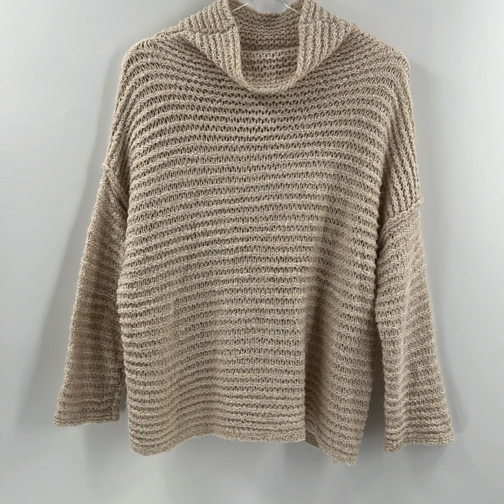 Aerie Cream Off White Textured Oversized Turtleneck Sweater Wool Blend Knit M